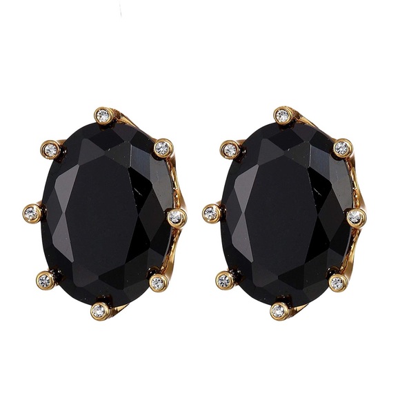 KATE SPADE • Black Shine On Oval Crystal Earrings